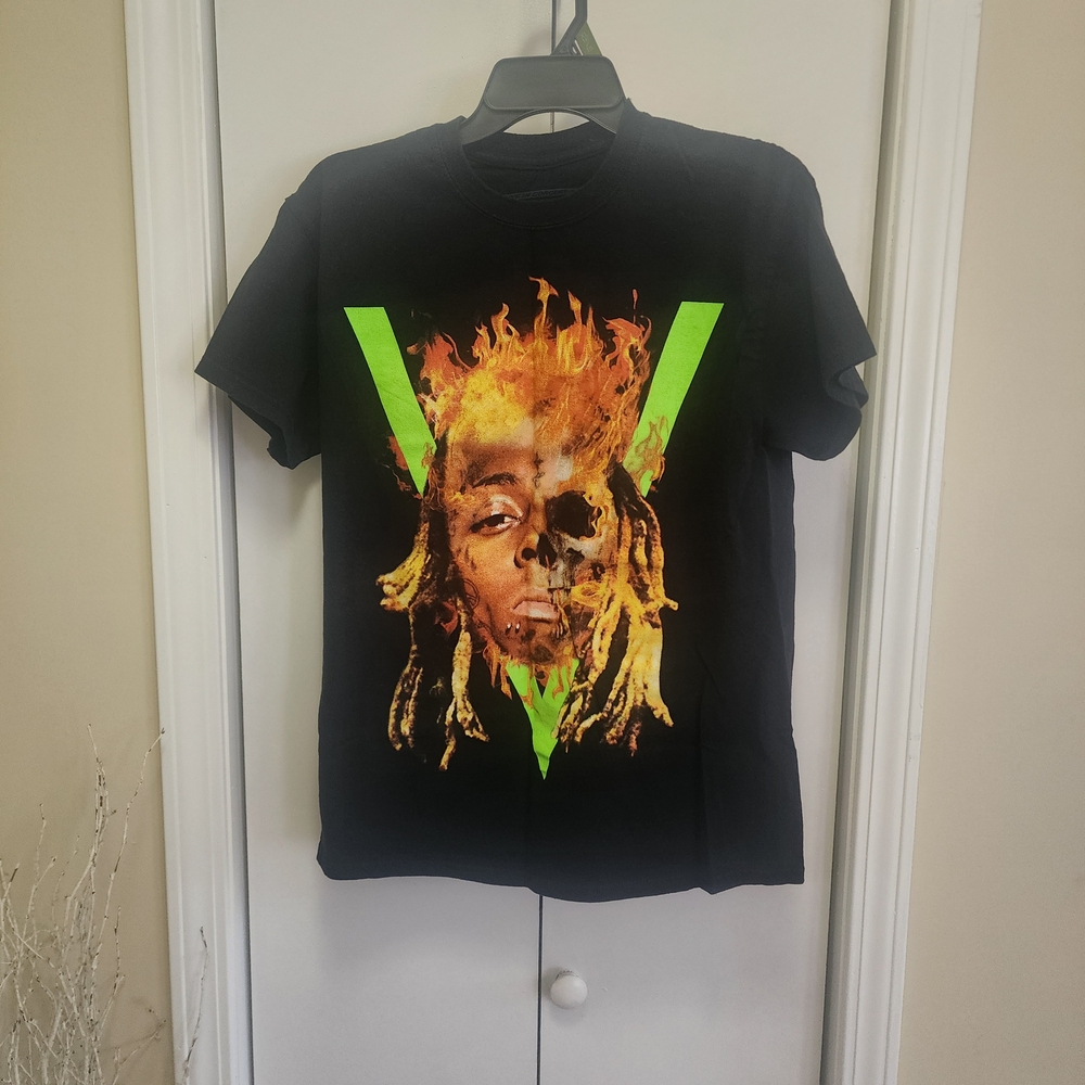 Lil Wayne Tour Shirt Black Graphic Tee with Flame Design